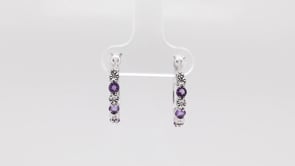 Amethyst & Diamond Accent Hoop Earrings in 10K White Gold front view