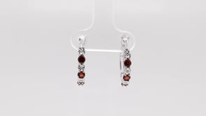 Garnet & Diamond Accent Hoop Earrings in 10K White Gold front view