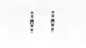 Sapphire & 1/4 ct. tw. Diamond Channel Set Hoop Earrings in 10K White Gold front view