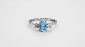 Oval Swiss Blue Topaz & Diamond Accent Ring in 10K White Gold close-up detail