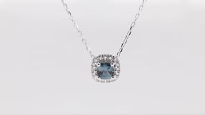 American Colors Cushion Montana Sapphire & 1/10 ct. tw. Diamond Halo Pendant in 10K White Gold front view