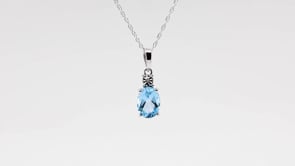 Oval Swiss Blue Topaz & Diamond Accent Pendant in 10K White Gold front view