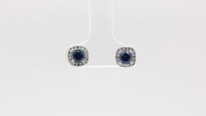 American Colors Cushion Montana Sapphire & 1/5 ct. tw. Diamond Halo Earrings in 10K White Gold front view