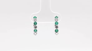 Emerald and 1/2 ct. tw. Diamond Hoop Earrings in 10K White Gold front view