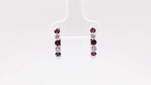 Ruby and 1/2 ct. tw. Diamond Hoop Earrings in 10K White Gold front view