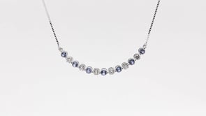 Yogo Sapphire & 1/4 ct. tw. Diamond Curved Bar Necklace in 10K White Gold front view
