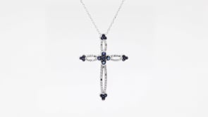Sapphire and 1/5 ct. tw. Diamond Cross Pendant in 10K White Gold front view
