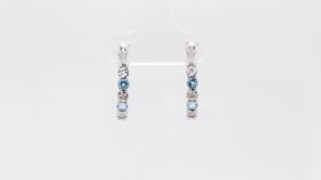 Blue Topaz and Diamond Accent Hoop Earrings in 10K White Gold front view