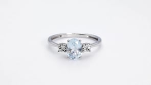 Oval Aquamarine and Diamond Accent Fashion Ring in 10K White Gold close-up detail