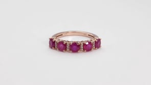 Round 5-Stone Ruby and Diamond Accent Ring in 10K Pink Gold close-up detail