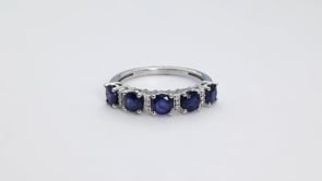 Round 5-Stone Sapphire and Diamond Accent Ring in 10K White Gold close-up detail