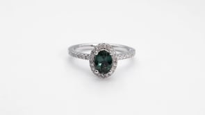 American Colors Oval Montana Sapphire and 1/5 ct. tw. Diamond Halo Ring in 10K White Gold close-up detail
