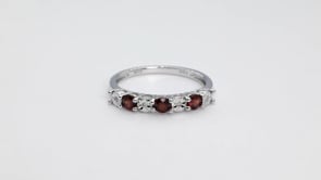 Round Garnet and Diamond Accent Fashion Band in 10K White Gold close-up detail