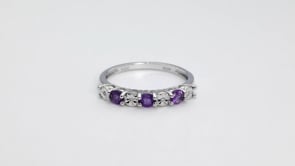 Round Amethyst and Diamond Accent Fashion Band in 10K White Gold close-up detail