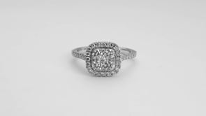Fairytale Diamonds 1 ct. tw. Diamond Cushion-Shape Cluster Halo Ring in 14K White Gold side profile
