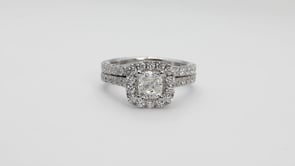 Natural 2-1/5 ct. tw. Cushion Diamond Halo Wedding Set in 14K White Gold side profile