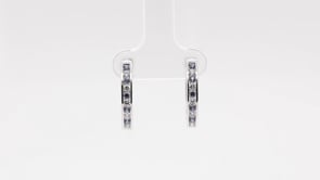 Yogo Sapphire & 1/4 ct. tw. Diamond Channel Set Hoop Earrings in 10K White Gold close-up detail