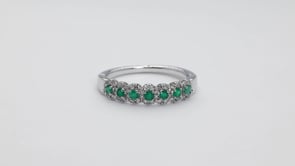 Emerald & 1/4 ct. tw. Diamond Halo Ring in 10K White Gold close-up detail