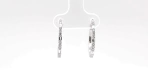 1/2 ct. tw. Round & Baguette Diamond Hoop Earrings in 14K White Gold front view