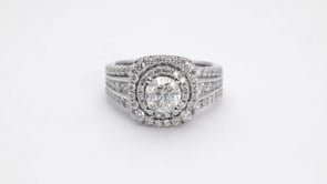 Natural 2 ct. tw. Round Diamond Double Halo Engagement Ring in 14K White Gold close-up detail