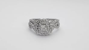 Natural 1-1/2 ct. tw. Princess Cut Diamond Double Halo Twist Band Wedding Set in 14K White Gold side profile