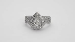 Natural 1-1/2 ct. tw. Pear Diamond Double Halo Twist Band Wedding Set in 14K White Gold side profile