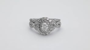 Natural 1-1/2 ct. tw. Oval Diamond Double Halo Twist Wedding Set in 14K White Gold side profile
