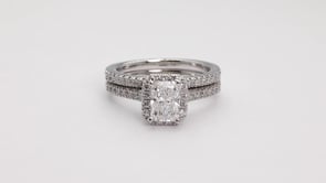 Adamante 1-5/8 ct. tw. Lab-Grown Radiant Cut Diamond Halo Wedding Set in 14K White Gold angled view
