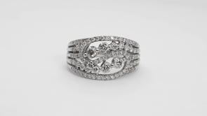 1 ct. tw. Diamond Multirow Swirl Ring in 10K White Gold close-up detail