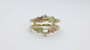 Black Hills Gold Diamond Accent Pink & Green Leaf Ring Enhancer in 10K Yellow Gold close-up detail