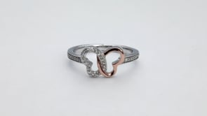 Infinite Love 1/6 ct. tw. Diamond Butterfly Ring in Sterling Silver and 10K Pink Gold close-up detail