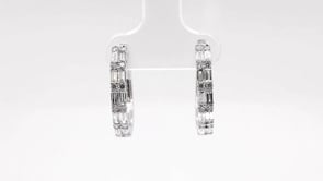 1 ct. tw. Baguette and Round Diamond Double Row Hoop Earrings in 14K White Gold front view