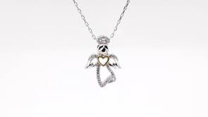 Infinite Love Diamond Accent Angel Pendant in Sterling Silver and 10K Yellow Gold front view