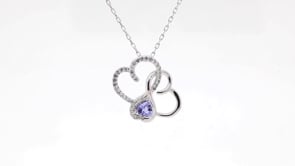 Infinite Love Tanzanite & Created White Sapphire Double Heart Pendant in Sterling Silver front view
