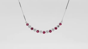 Ruby and 1/4 ct. tw. Diamond Curved Bar Necklace in 10K White Gold front view