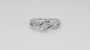 3/8 ct. tw. Round Brilliant Diamond 3-Stone Bypass Anniversary Ring in 10K White Gold close-up detail