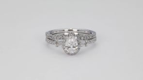 Adamante 1-1/2 ct. tw. Lab-Grown Pear & Baguette Diamond Halo Wedding Set in 14K White Gold side profile