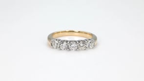 1 ct. tw. 5-Stone Prong Set Diamond Anniversary Band in 14K Yellow & White Gold close-up detail