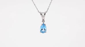 Pear Swiss Blue Topaz & Diamond Accent Pendant in 10K White Gold front view