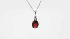 Oval Garnet & Diamond Accent Pendant in 10K White Gold front view