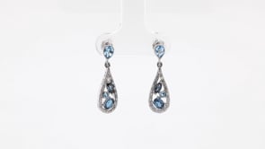Mixed Color & Cut Blue Topaz & 1/8 ct. tw. Diamond Teardrop Dangle Earrings in Sterling Silver front view