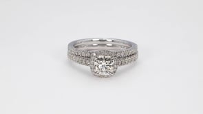 Natural 1-3/8 ct. tw. Cushion Diamond Halo Wedding Set in 14K White Gold side profile