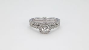 Natural 1-1/4 ct. tw. Cushion Diamond Halo Wedding Set in 14K White Gold side profile