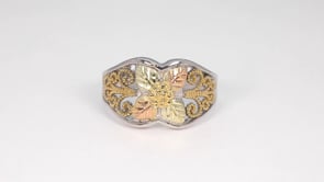 Black Hills Gold Grape Cluster & Milgrain Filigree Ring in Sterling Silver & 10K Yellow Gold close-up detail