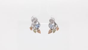 Black Hills Gold Synthetic Heart Aquamarine & Hanging Leaf Earrings in Sterling Silver front view