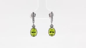 Oval Peridot & 1/6 ct. tw. Diamond Drop Earrings in 10K White Gold front view