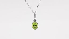 Oval Peridot & Diamond Accent Pendant in 10K White Gold front view