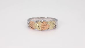 Black Hills Gold Pink & Green Four Leaf Ring in Sterling Silver close-up detail