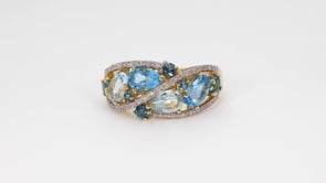Multi-Shape Blue Topaz & 1/7 ct. tw. Diamond Ring in 10K Yellow Gold close-up detail