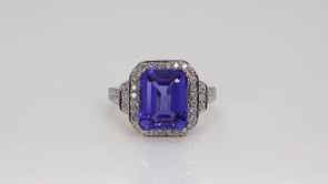 Emerald Cut Tanzanite & 1-1/3 ct. tw. Diamond Halo Ring in 14K Yellow Gold side profile